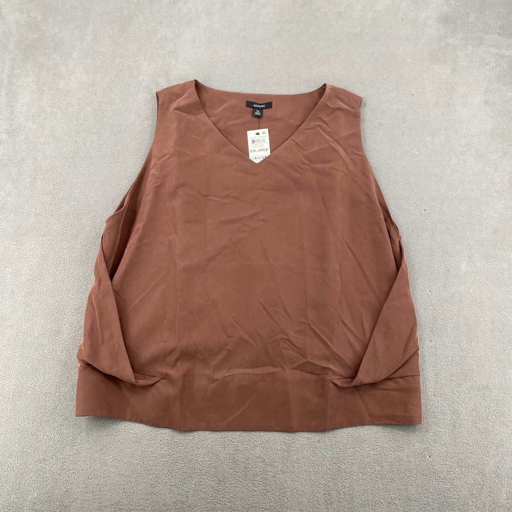 Alfani Desert Breeze V-Neck Sleeveless Blouse Choc Fondant Brown XXL 100125212MS